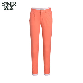 Semir summer new women simple straight cropped casual small cone pants(Hotpink)  