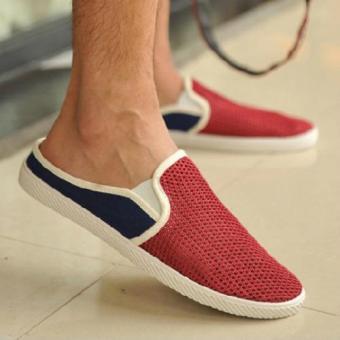 Sendal Sepatu Slip On Breathable Casual Mens Sandals Size 43 -Red  