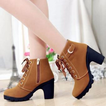 Sepatu Heels Boots Koboy - Tan  