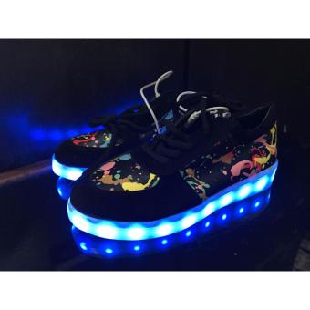 Sepatu Sneakers Wanita LED Abstrak - Black  