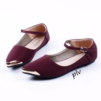 Sepatu Wanita Flat Shoes Mary Jane AG06 - Maroon  