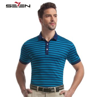 Seven Brand 100% Mercerized Cotton Men Stripe Polo Short Sleeve T Shirts Blue  