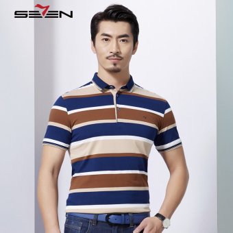 Seven brand man fitness striped polo shirt color block lapel men clothing brown  