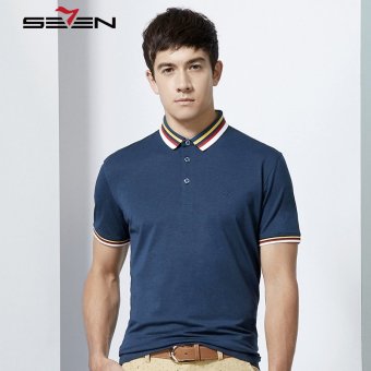 Seven brand stretch men basic solid polo t shirt golf gym casual dark blue - Intl  