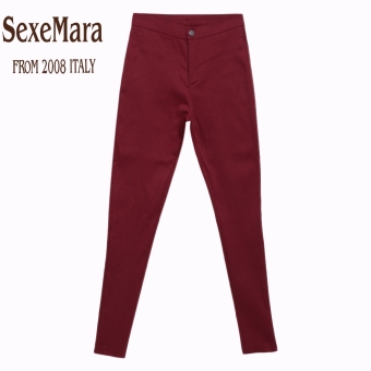 SexeMara New Women Fashion Casual High Waist Stretch Skinny Slim Pencil Pants Trousers (Wine Red) - intl  