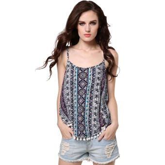 Sexy Ladies Women Back Cross Strap Spaghetti Strap Floral Blouse Tops - intl  