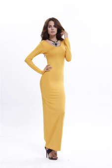 Sexy package hip dress autumn and winter hot fashion wrapped chest casual skirt, nightclub dress(Yellow) - intl  