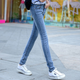 Sexy Women Fashion Ripped long leg Skinny Jeans Casual Denim Pants Trousers -blue  