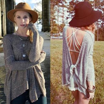 Sexy Women\'s Drop-Shoulder Long Sleeve Twist Knot Backless Sweater - intl  