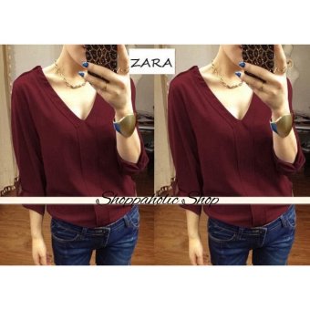 Shoppaholic Shop Hem Blouse V neck Sleeve - Maroon  