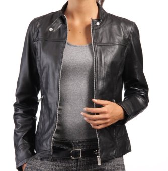 Sidnanes Women Leather Jacket Simple (Black)  