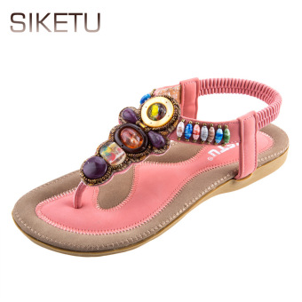 SIKETU Bohemia Beads Elastic Band Beach Flip-flop Sandals(Pink)  