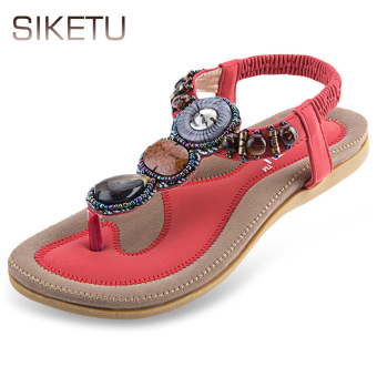 SIKETU Bohemia Rhinestone Design Slip On Flip-flop Sandals(Red) - intl  