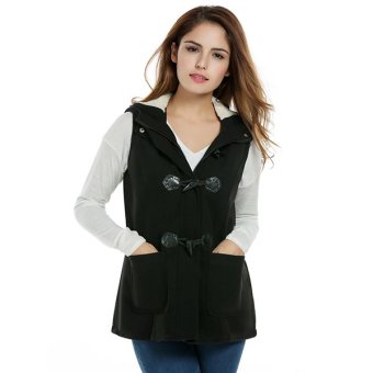 Simple Supreme ANGVNS Women Sleeveless Wool Blend Fleece Outwear Hooded Horn Fasten Pure Color Loose Vest Coat(Black) - intl  