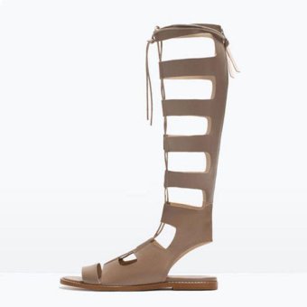 SJJH Roman knee high flats super fashion sandals comfortable and chic for fashion women PP238Black - intl  