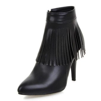SJJH Tassel ankle boots with stilleto heel and pointed toe with zippers elegant and fashion for fashion women PP206Black - intl  