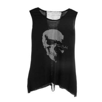 Skull Print Sleeveless Dress Top Tee T-Shirt Vest UK Gothic Punk Black Goth Black  