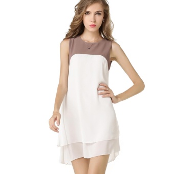 Sleeveless Splicing Double Chiffon Irregular Dress (White) - intl  