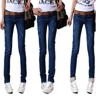 Slim Diary Korean Fashion Flanging Stretch Denim Trousers Jeans Pencil Pants(Color:Dark Blue) - intl  