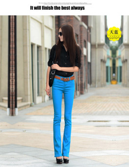 Slim Diary Pretty Korean Fashion Candy Elastic Mini Speaker Cotton Pants(Color:Sky Blue) - intl  