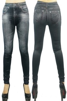 Slim Faux Jean Leggings Women ninth pencil pants(black)  