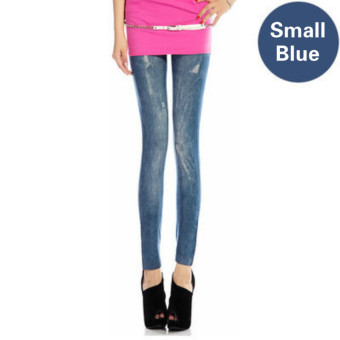 Slim Korean Style for Lady 40-75Kg As Denim Render Elastic Jeggings Pants(Color:Small Blue) - intl  