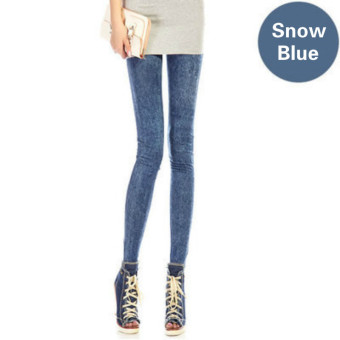Slim Korean Style for Lady 40-75Kg As Denim Render Elastic Jeggings Pants(Color:Snow Blue) - intl  