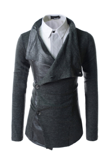 Slim Stylish Unbalanced Metallic Leather Point Knitted Cardigan Sweaters CHARCOAL - intl  