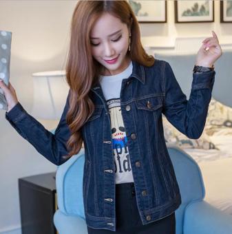 Slim thin denim jacket women spring and autumn Korean short paragraph denim jacket long sleeve -dark blue - intl  