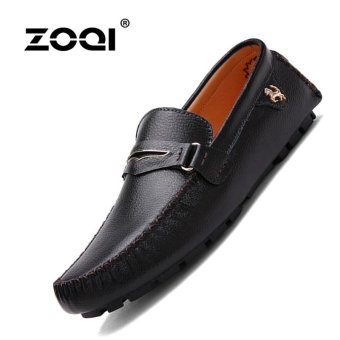 Slip-Ons & Loafers ZOQI Fashion Men Shoes Low Cut Genuine Leather Flat Shoes (Black) - intl  