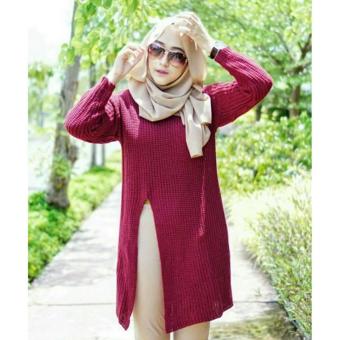 Slit Knit Sweater Rajut Wanita Premium Maroon  