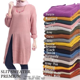 Slit Sweater Premium Warna Maroon  
