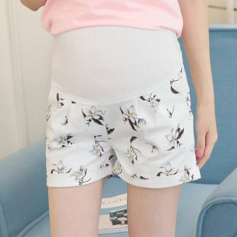 Small Wow Maternity Casual Loose Print Thin Cotton Short Pants for Summer White - intl  