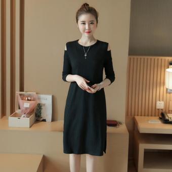 Small Wow Maternity Casual Round Solid Color Knitting Loose Short Dress Black - intl  