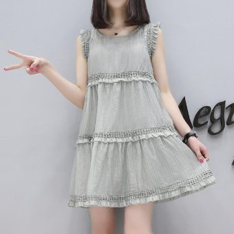 Small Wow Maternity Fashion Round Solid Color Lace Loose Above Knee Dress Grey - intl  