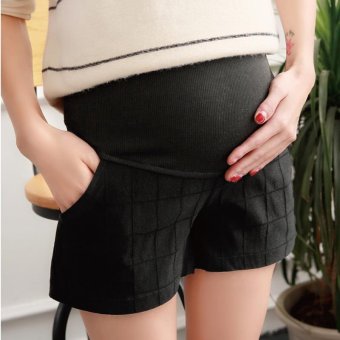Small Wow Maternity Going Out Loose Plaid Thin Cotton Short Pants for Summer Black - intl  
