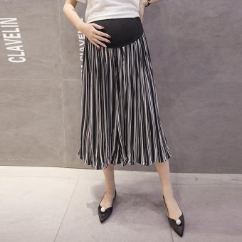 Small Wow Maternity Going Out Loose Stitching Contrast Color Thin Chiffon Wide Leg Pants for Summer Black - intl  
