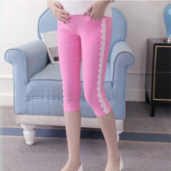 Small Wow Maternity Korean Loose Solid Color Thin Cotton Cropped Pants for Summer Pink - intl  