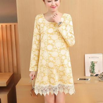 Small Wow Maternity Korean Round Print Lace Loose Above Knee Dress Yellow - intl  