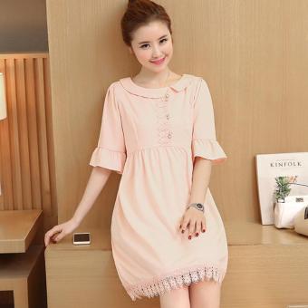 Small Wow Maternity Korean Round Solid Color Linen Loose Above Knee Dress Pink - intl  