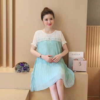 Small Wow Maternity Korean Round Stitching Contrast Color chiffon Above Knee Dress Grenn - intl  