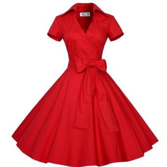 Small wow Women's Short Sleeve Cute Solid Color Slim Dress Skirt Red - intl  