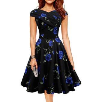 Small wow Women's Sleeveless Fashion Print Slim Dress Skirt Blue - intl  