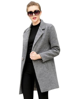 Solid Color Double Breasted Fashion Coat Grey  