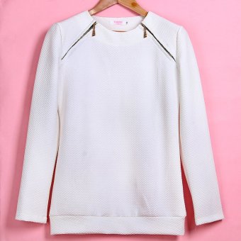 Solid double zipper round neck sweater M - intl  