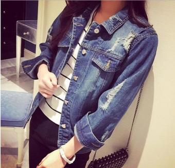 Spring and Autumn new Korean denim jacket long sleeve women denim dress Slim jeans -dark blue - intl  