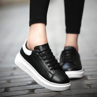 Spring Autumn Korean Students Breathable Couple Shoes High-heeled Casual Sports Shoes (Black White) - intl  