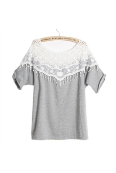 Spring Autumn Women's Girls Lace Hollow-out Crochet Flower Off Shoulder Batwing Half Sleeves Loose T-shirt Blouse Top - One Size Grey - Intl  