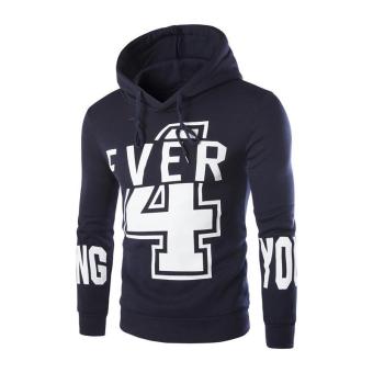 Spring male fashion casual Numbers and letters Printed hoodies coat(black)-intl - intl  