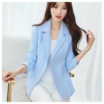 Spring new Korean Style women Plus Size Fashion Women Slim Coat Long Sleeve Short Suit Lady Outerwear Ladies OL Jacket (Blue) - intl  